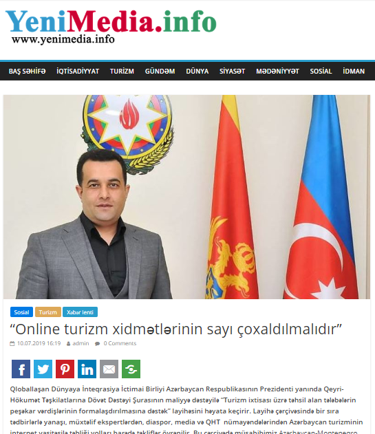 “Online turizm xidmətlərinin sayı çoxaldılmalıdır” 